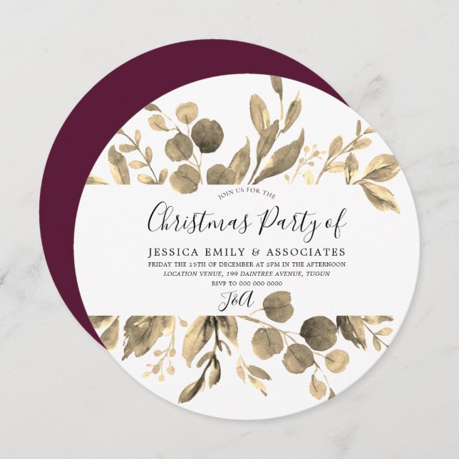 Convites Festa de Natal do Escritório do ouro Folha e Borgo (Frente/Verso)