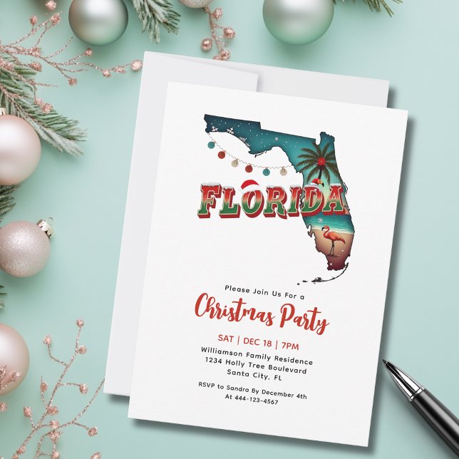 Convites Festa de Natal do Estado da Flórida (Add your party details via the template to personalize. See collection for other items )