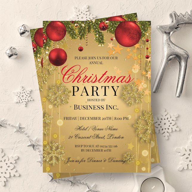 Convites Festa de Natal do Gelado de inverno Dourado da ELE (ELEGANT Corporate Gold Winter Glam Christmas Party Invitation)