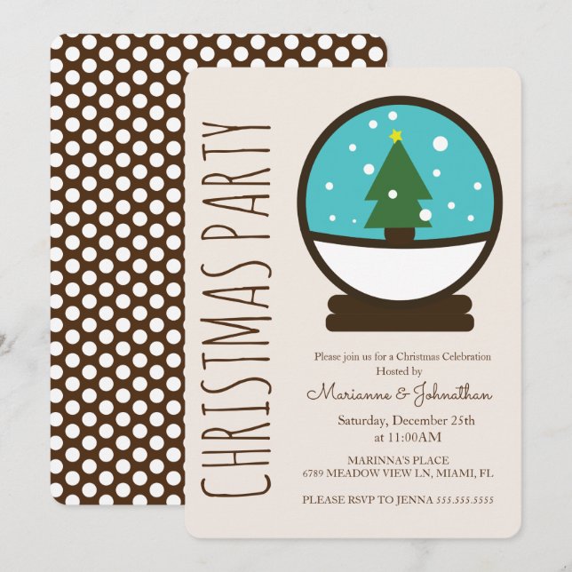 Convites Festa de Natal do Globo de Neve Moderno (Frente/Verso)
