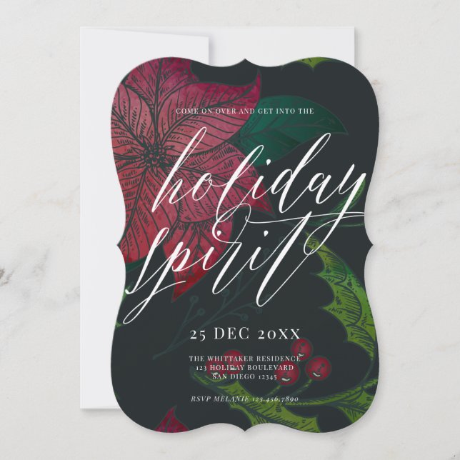 Convites Festa de Natal do Holiday Spirit Poinsettia (Frente)