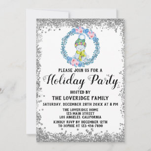 Convites Festa de Natal do inverno Blue Wreath Silver