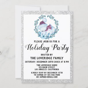 Convites Festa de Natal do inverno Blue Wreath Silver