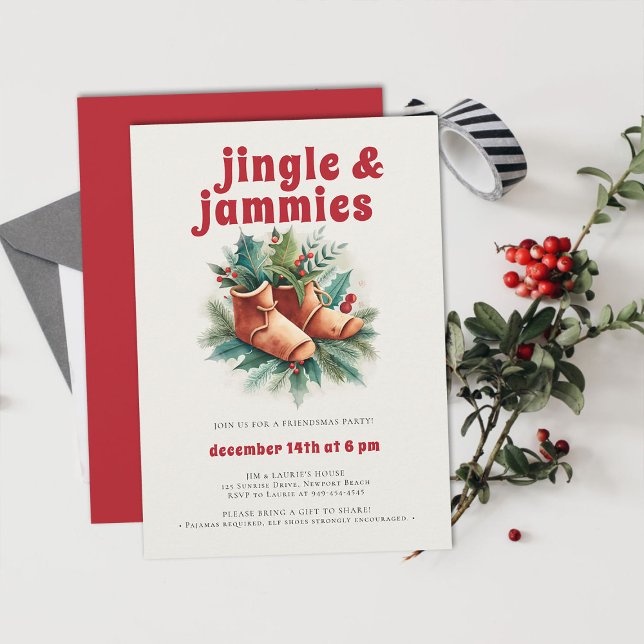 Convites Festa de Natal do Jingle Jammies PJ Elf Friendsmas (friendsmas christmas party invitation funny jingle jammies pj slumber sleepover elf slippers )