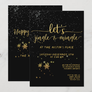 Convites Festa de Natal do Jingle Mingle Black Dourado