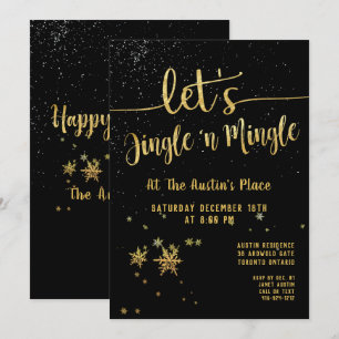 Convites Festa de Natal do Jingle Mingle Black Dourado