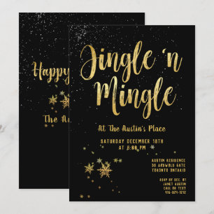 Convites Festa de Natal do Jingle Mingle Black Dourado