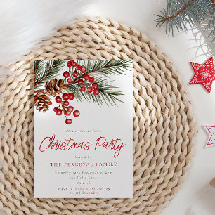 Convites Festa de Natal do Modern Pine Branch & Berries