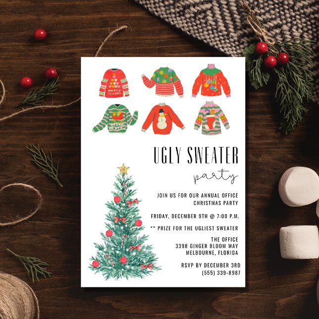 Convites Festa de Natal do Office Ugly Sweater (Ugly Sweater Office Christmas Holiday Party Invitation)