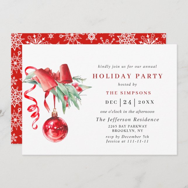 Convites Festa de Natal do Ornamento de Aquarelas (Frente/Verso)