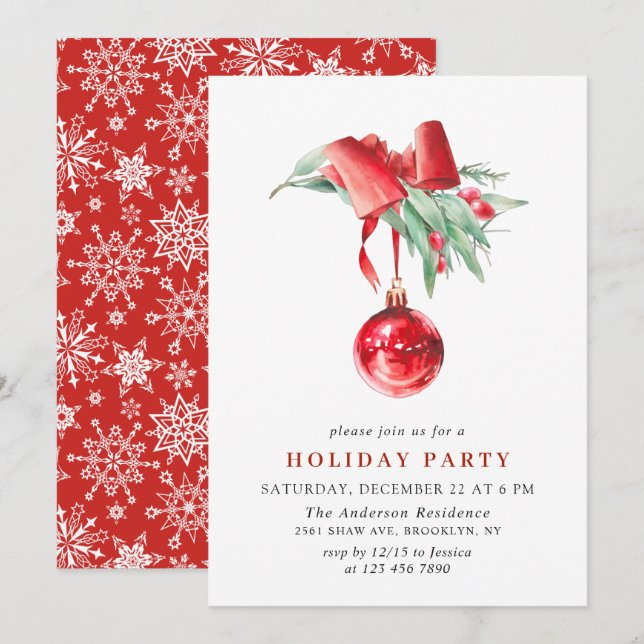 Convites Festa de Natal do Ornamento de Aquarelas (Frente/Verso)