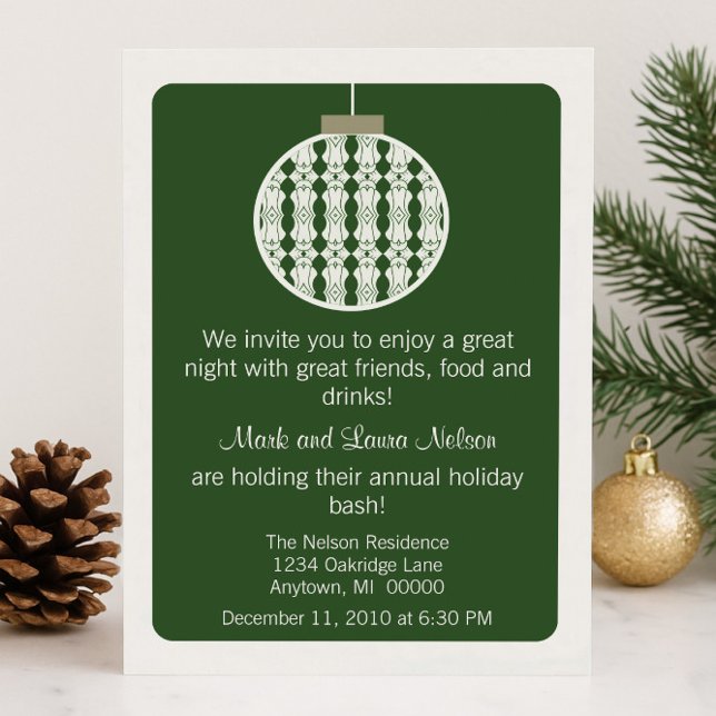 Convites Festa de Natal do Ornamento de Arte Convidada, Ver (Green Art Deco Ornament Christmas Party Invitation)