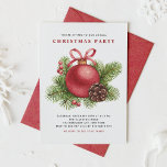 Convites Festa de Natal do Ornamento de Bola Vermelha com A<br><div class="desc">Convide convidados para o seu evento com este convite de festas de Natal personalizável. Ele apresenta um Enfeites de natal vermelho-aquarela com agulhas de pinho e winterberry. Personalize este convite de poinsettia adicionando os detalhes do seu evento. Este clássico convite de festas de Natal está disponível em outros estoques de...</div>