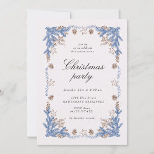 Convites Festa de Natal do Ouro Azul de Vintage com Esquema
