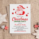Convites Festa de Natal do Papai Noel<br><div class="desc">Convite de festas de natal contemporâneo com um fundo branco clássico,  um salão de anã vermelho e branco,  estrelas para adicionar esse toque mágico e um modelo do janto de Natal moderno que é fácil de personalizar.</div>