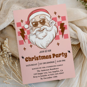 Convites Festa de Natal do Papai Noel Retro Rosa
