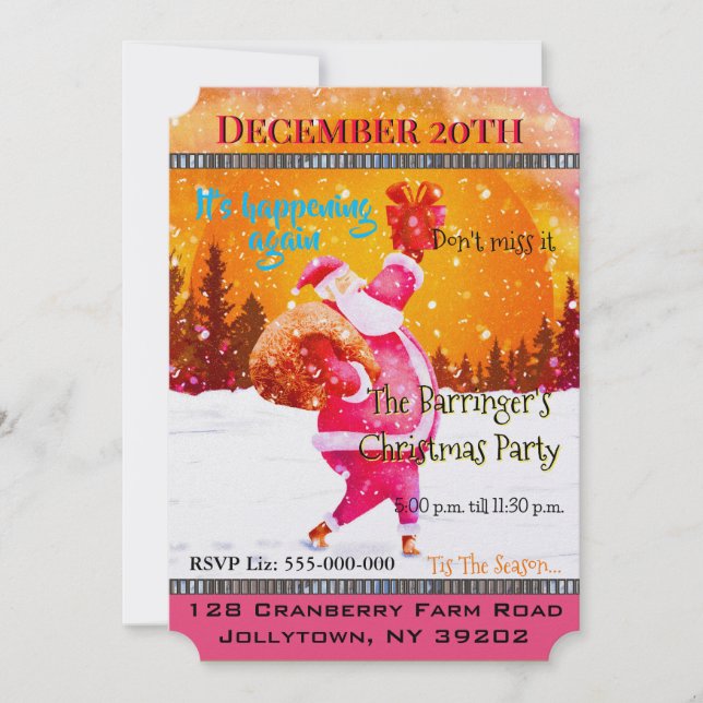 Convites Festa de Natal do Papai Noel, Rosa Festivo, (Frente)