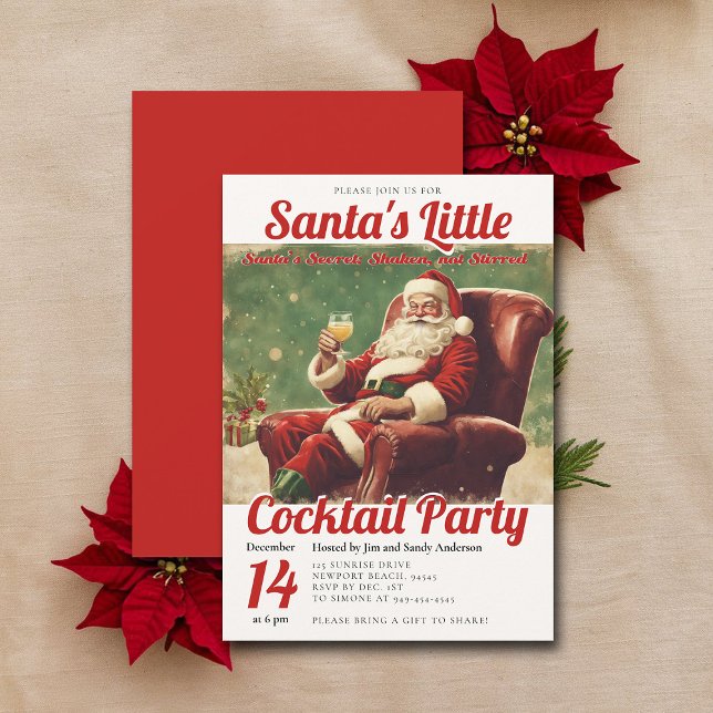 Convites Festa de Natal do Partido Coctail Papais noeis Vin (vintage christmas party cocktails invitation retro funny watercolor santa brunch family office)