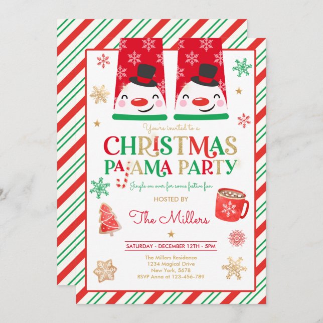 Convites Festa de Natal do Partido Pajama Vermelho Feriado  (Frente/Verso)