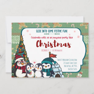 Convites Festa de Natal do Pinguim – Diversão Festiva em Fa