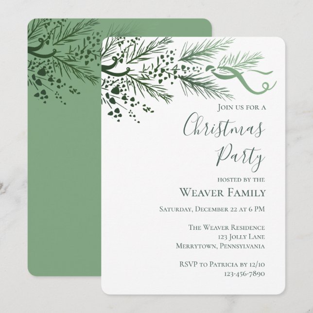 Convites Festa de Natal do Pinheiro Desenhado pela Mão Mode (Frente/Verso)