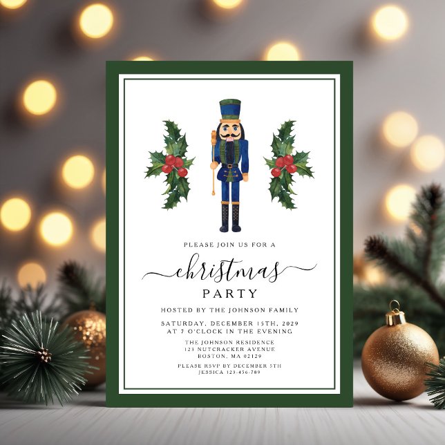 Convites Festa de Natal do Quebra-Nozes Verde (Cute Green Nutcracker Christmas Party Invitation)