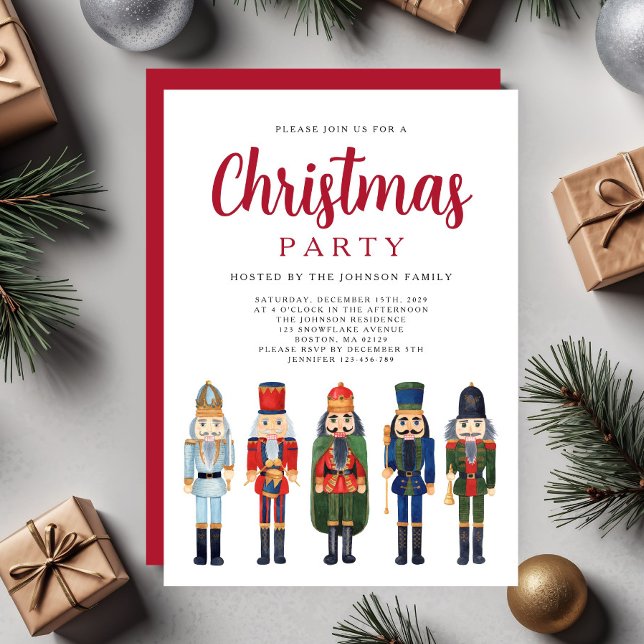 Convites Festa de Natal do Quebra-Nozes Vermelho Festivo (Festive Red Nutcracker Christmas Party Invitation)