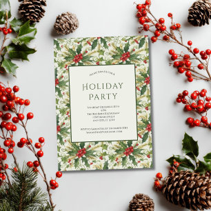 Convites Festa de Natal do Red Berries Green Holly