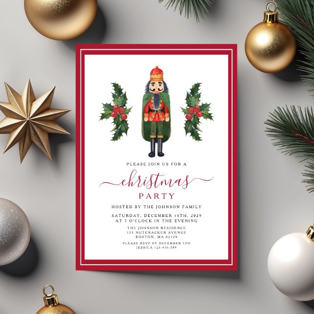 Convites Festa de Natal do Red Nutcracker (Elegant Red Nutcracker Christmas Party Invitation)