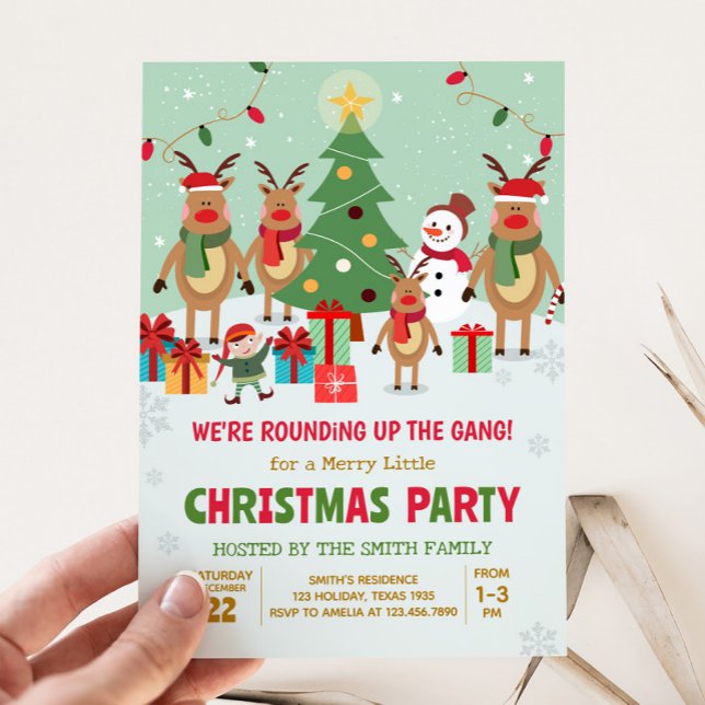 Convites Festa de Natal do Reindeer (Reindeer We're Rounding Up the Gang Christmas Party Invitation)