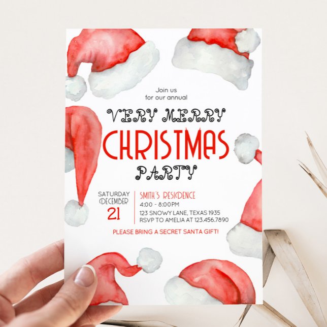Convites Festa de Natal do Santa Hat (Festive Santa Hat Christmas Party Invitation)
