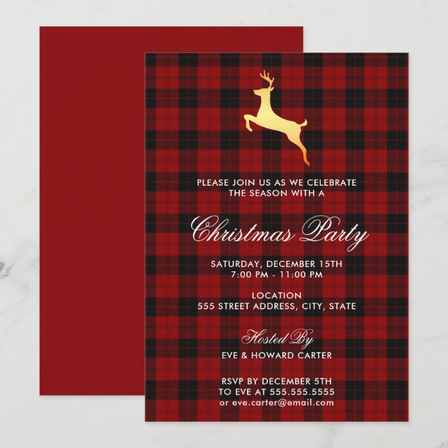 Convites Festa de Natal do Scottish Tartan Reindeer (Frente/Verso)