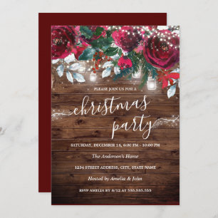 Convites Festa de Natal do Sparkle Rustic Red Floral