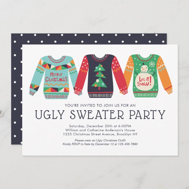 Convites Festa de Natal do "Tackly Ugly Sweater" (Frente/Verso)