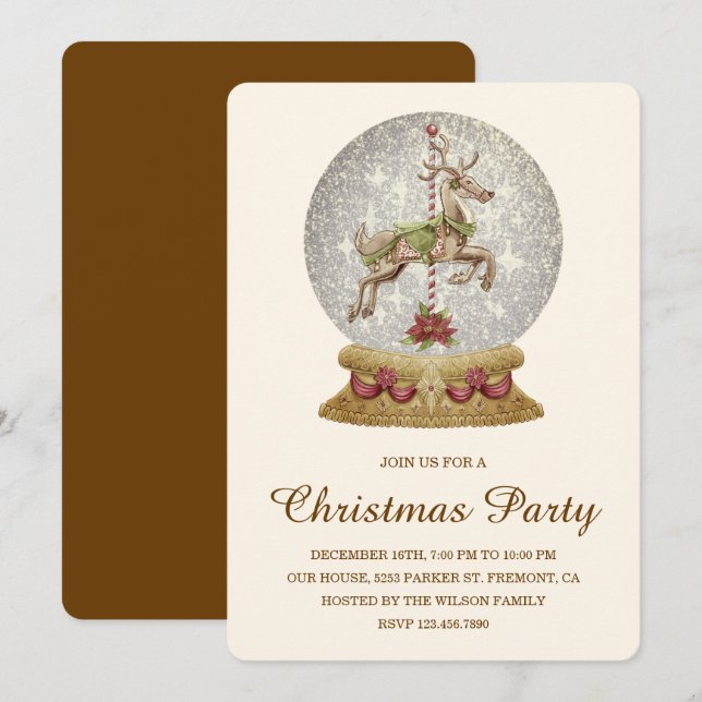 Convites Festa de Natal do Vintage Snow Globe (Frente/Verso)