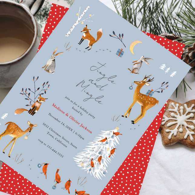 Convites Festa de Natal dos Animais da Floresta Escandinava (Scandinavian Woodland Animals Christmas Party Invitation)