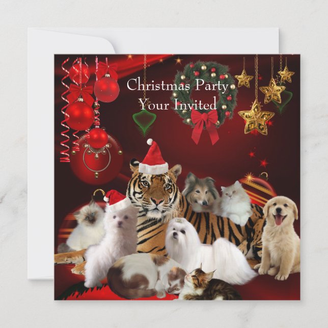 Convites Festa de Natal dos Animais de Estimação Xmas Tigre (Frente)