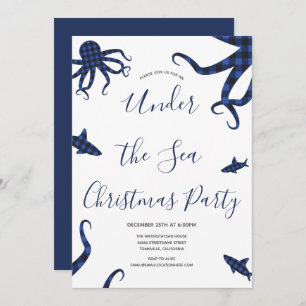 Convites Festa de Natal dos animais de Xadrez azul