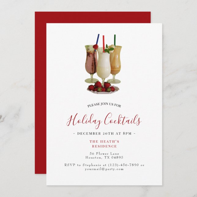 Convites Festa de Natal dos Cocktails Feriados (Frente/Verso)