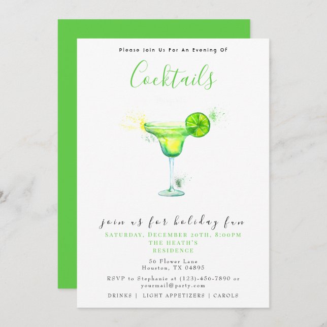 Convites Festa de Natal dos Cocktails Festivos (Frente/Verso)