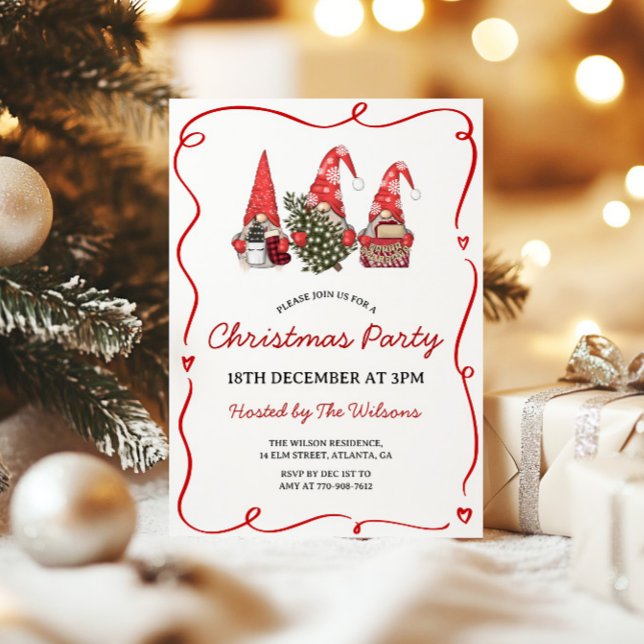 Convites Festa de Natal dos Gnomos Vermelhos Fofos (Criador carregado)
