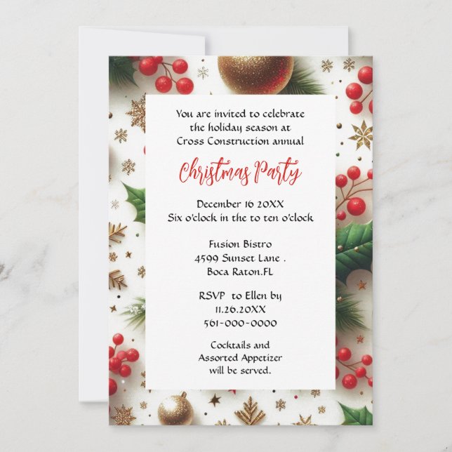 Convites Festa de Natal dos Negócios Vermelha e Dourada (Frente)