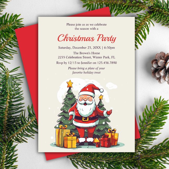 Convites Festa de Natal dos Papais noeis de Aquarela Modern (Modern Watercolor Santa Christmas Holiday Party Invitation)