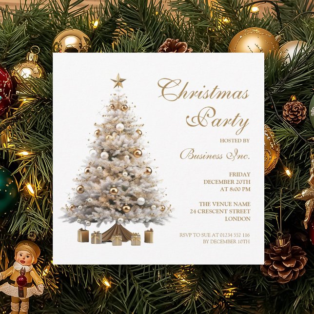Convites Festa de Natal Dourada corporativa (Corporate Gold Christmas Tree Holiday Party Invitation)