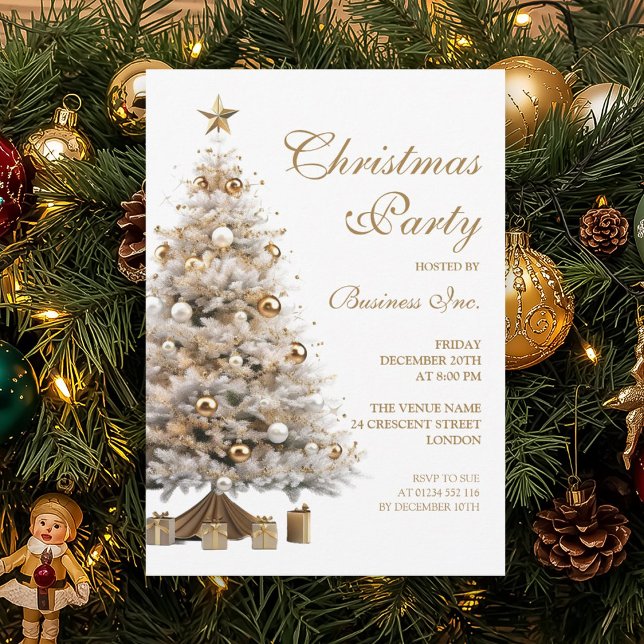 Convites Festa de Natal Dourada corporativa (Corporate Gold Christmas Tree Holiday Party Invitation)