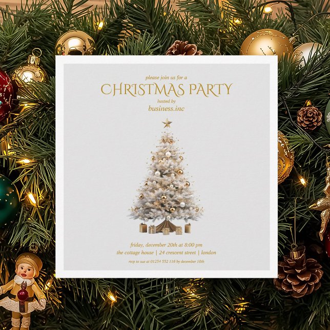 Convites Festa de Natal Dourada corporativa (Corporate Gold Christmas Treen Holiday Party Invitation)
