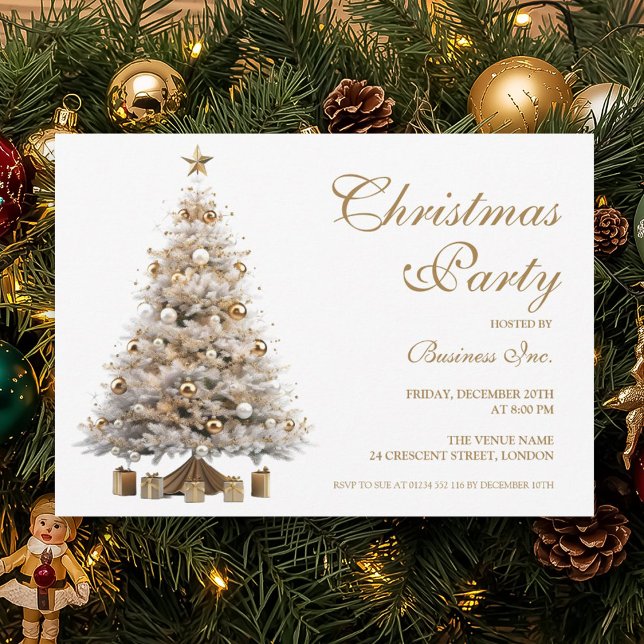 Convites Festa de Natal Dourada corporativa (Corporate Gold Christmas Tree Holiday Party Invitation)