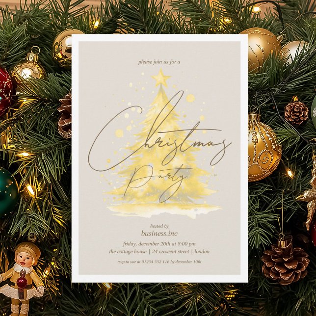 Convites Festa de Natal Dourada corporativa (Corporate Gold Christmas Tree Holiday Party Invitation)