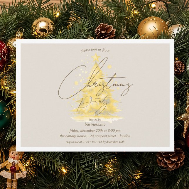 Convites Festa de Natal Dourada corporativa (Corporate Gold Christmas Tree Holiday Party Invitation)