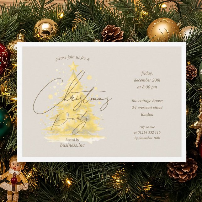 Convites Festa de Natal Dourada corporativa (Corporate Gold Christmas Tree Holiday Party Invitation)